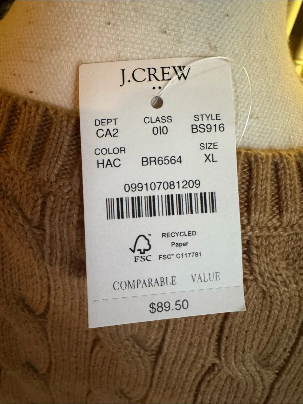 J. Crew Cable-Knit Crewneck Sweater Vest Heather Acorn Size XL NWT